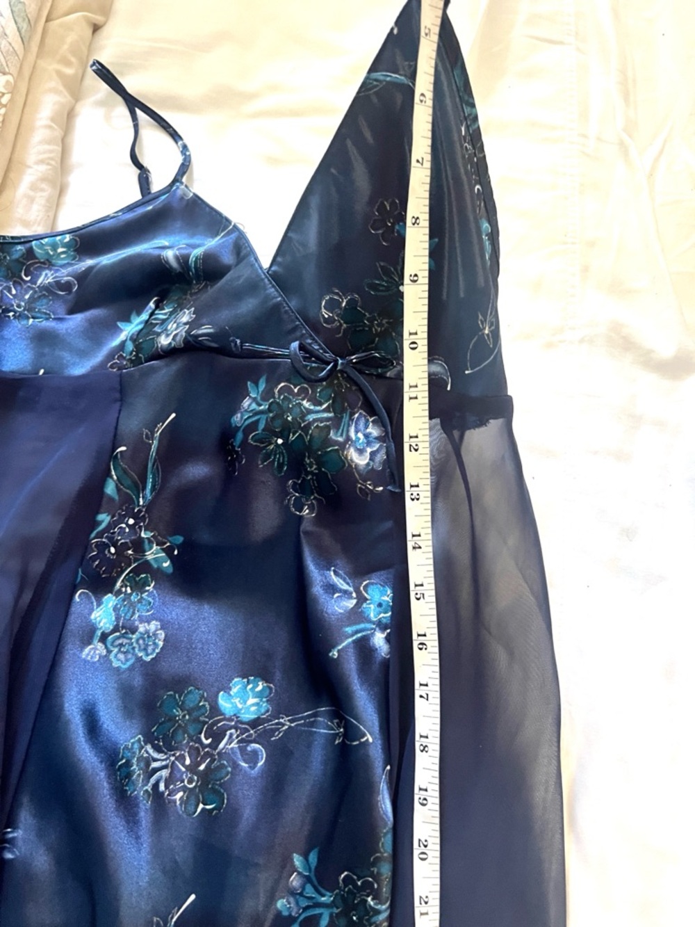 VTG/Y2K Cinema Etoile Sheer Slip Dress Navy Blue Floral Satin Coquette Size L - Picture 8 of 9